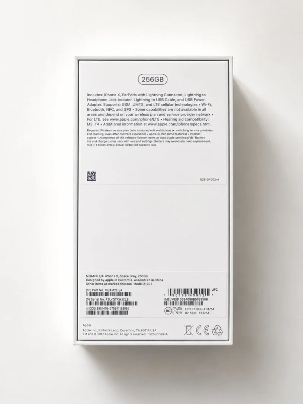 Apple iPhone X Original Empty Box 256GB Space Gray w/ Manuals & Apple Stickers